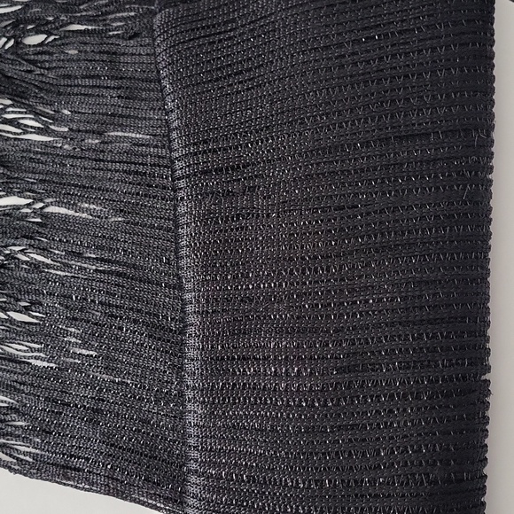 Black Fringe Dressy Scarf Long Rectangle Scarf Shiny 70" + 6" Fringe - Picture 2 of 6